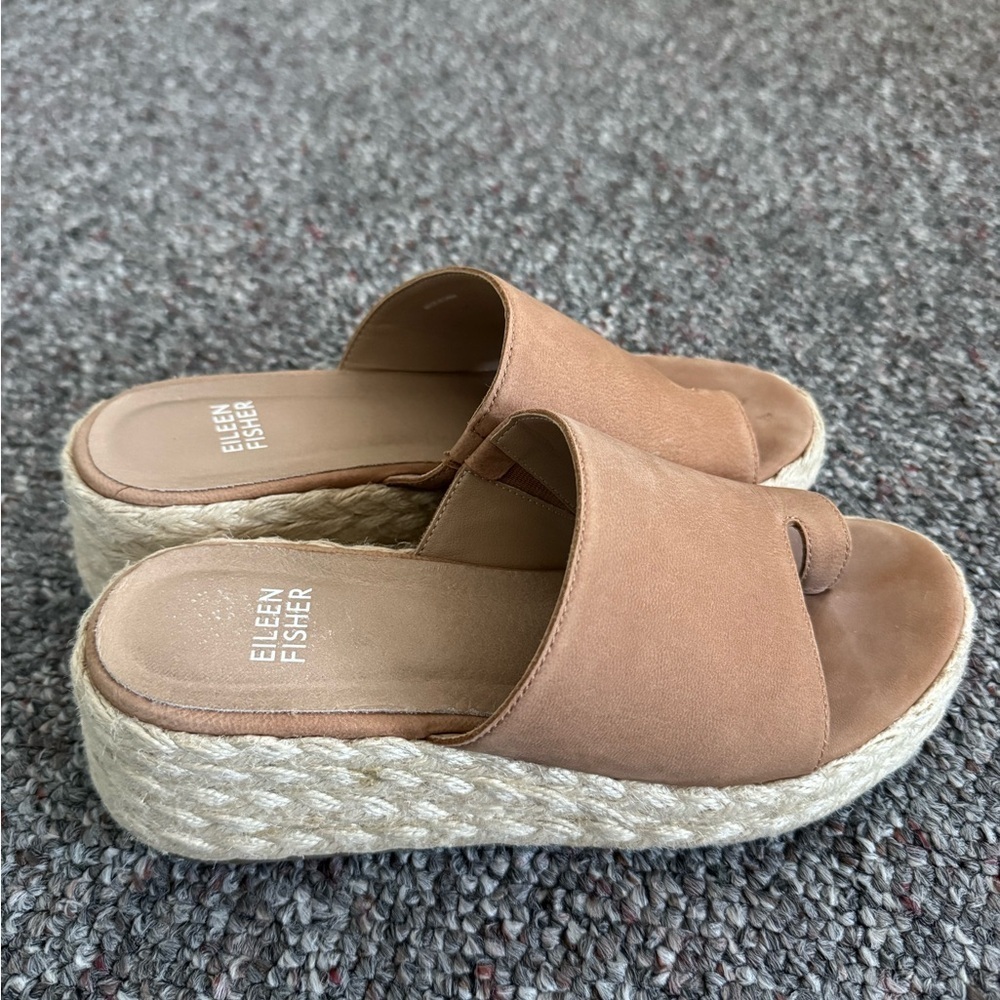 Eileen Fisher Tarry Toe Loop Brown Espadrille Slides Size 6.5 Womens - Picture 2 of 8